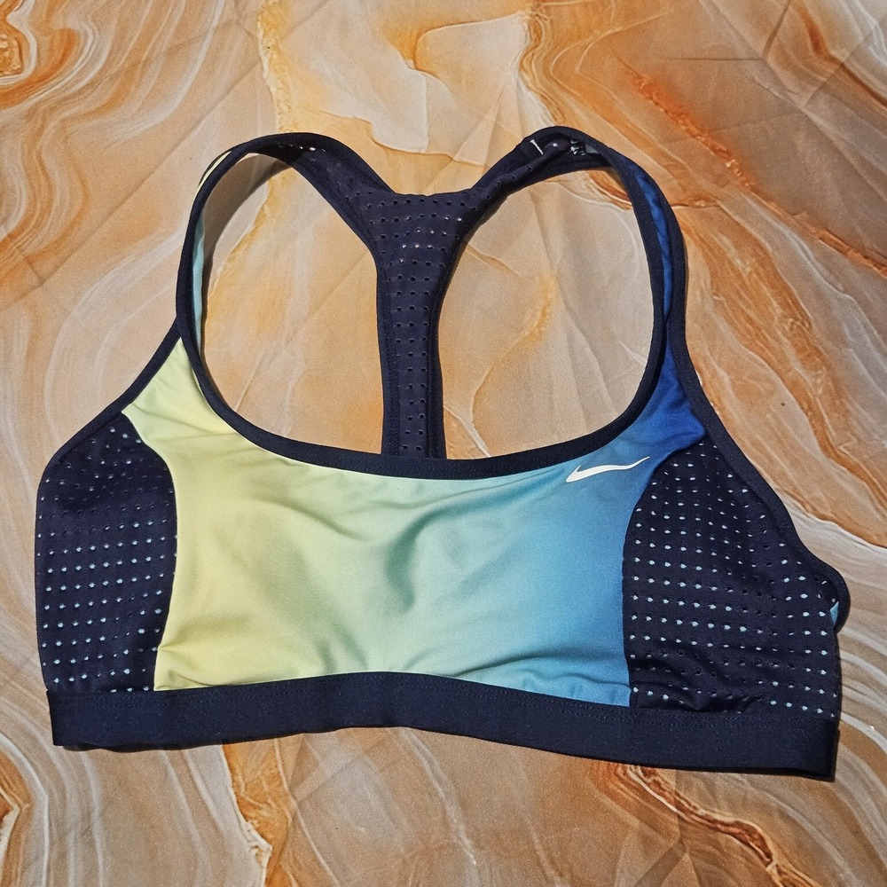 Nike Women's Small Bikini Swim Top Blue Green Racerback Adjustable Swoosh